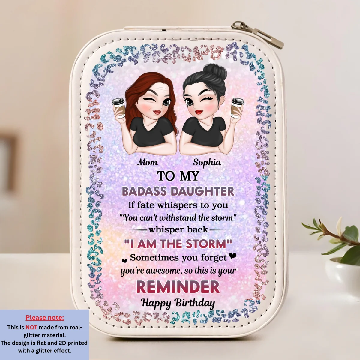 My Brave Granddaughter - Personalized Custom Jewelry Box With LED Mirror - Image 7
