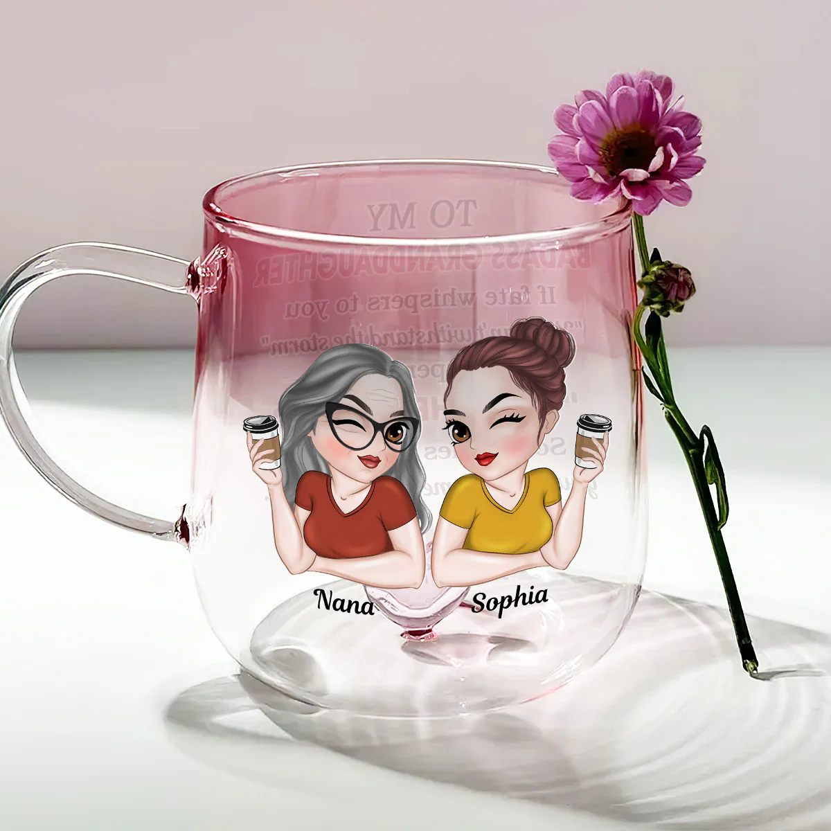 My Brave Granddaughter - Personalized Custom Pink Gradient Glass Mug - Image 3