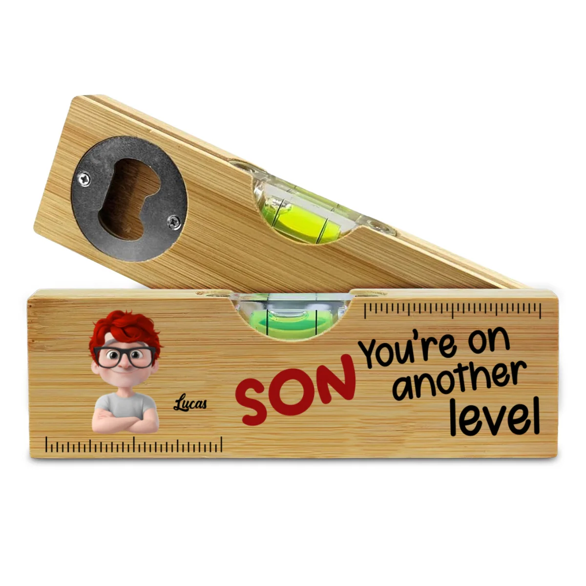My Child Are On Another Level - Personalized Custom Wooden Spirit Level Bottle Opener - Image 6