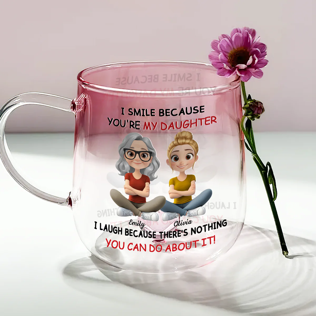 My Daughter - Personalized Custom Pink Gradient Glass Mug - Image 4
