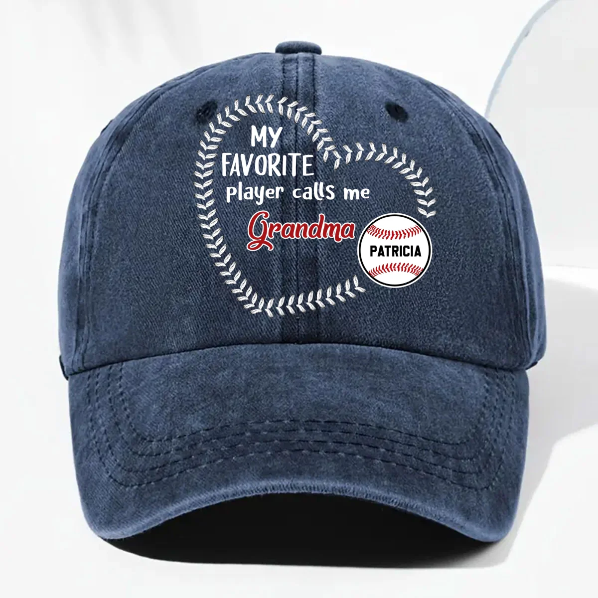 My Fav Players Call Me Grandma - Personalized Custom Vintage Washed Denim Cap - Image 11