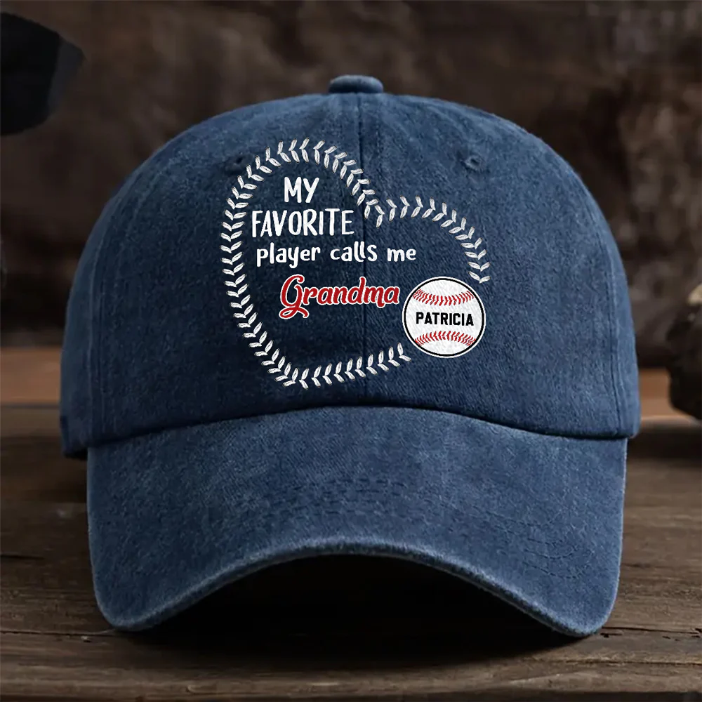 My Fav Players Call Me Grandma - Personalized Custom Vintage Washed Denim Cap - Image 2
