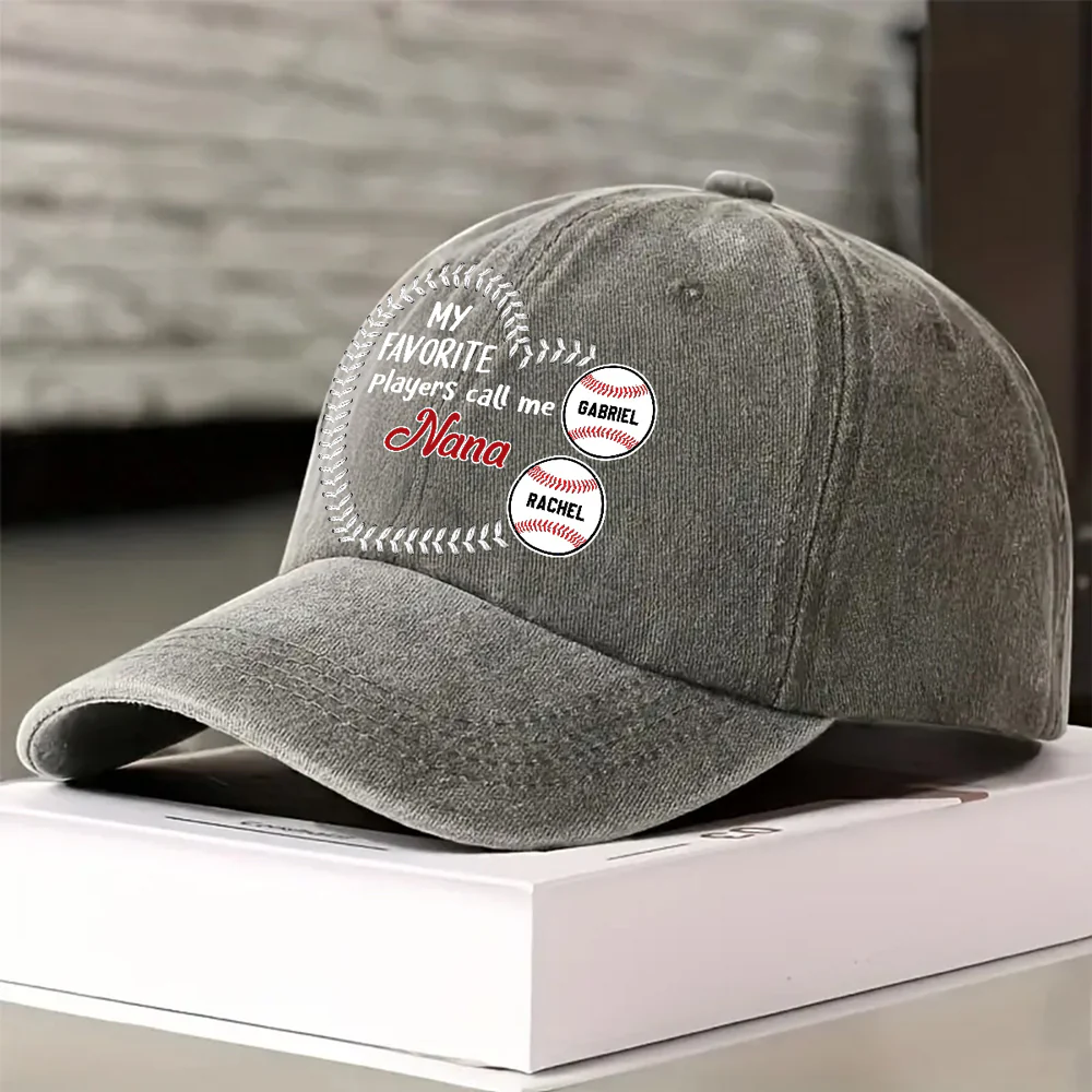 My Fav Players Call Me Grandma - Personalized Custom Vintage Washed Denim Cap - Image 3