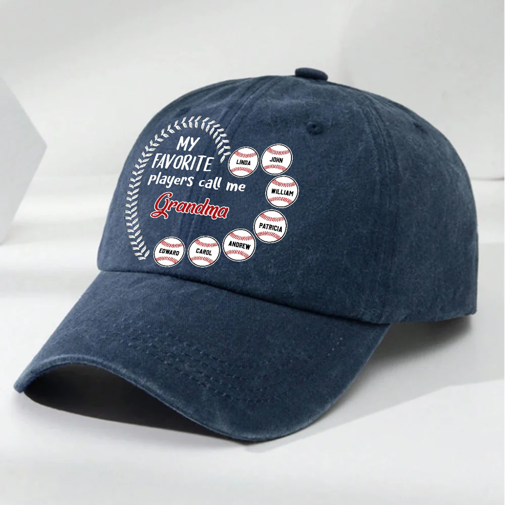 My Fav Players Call Me Grandma - Personalized Custom Vintage Washed Denim Cap - Image 4