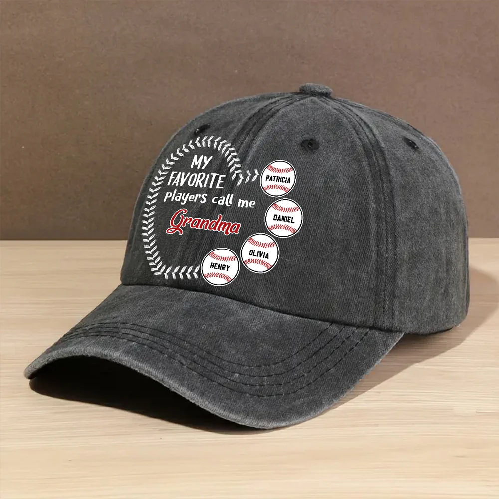 My Fav Players Call Me Grandma - Personalized Custom Vintage Washed Denim Cap - Image 5