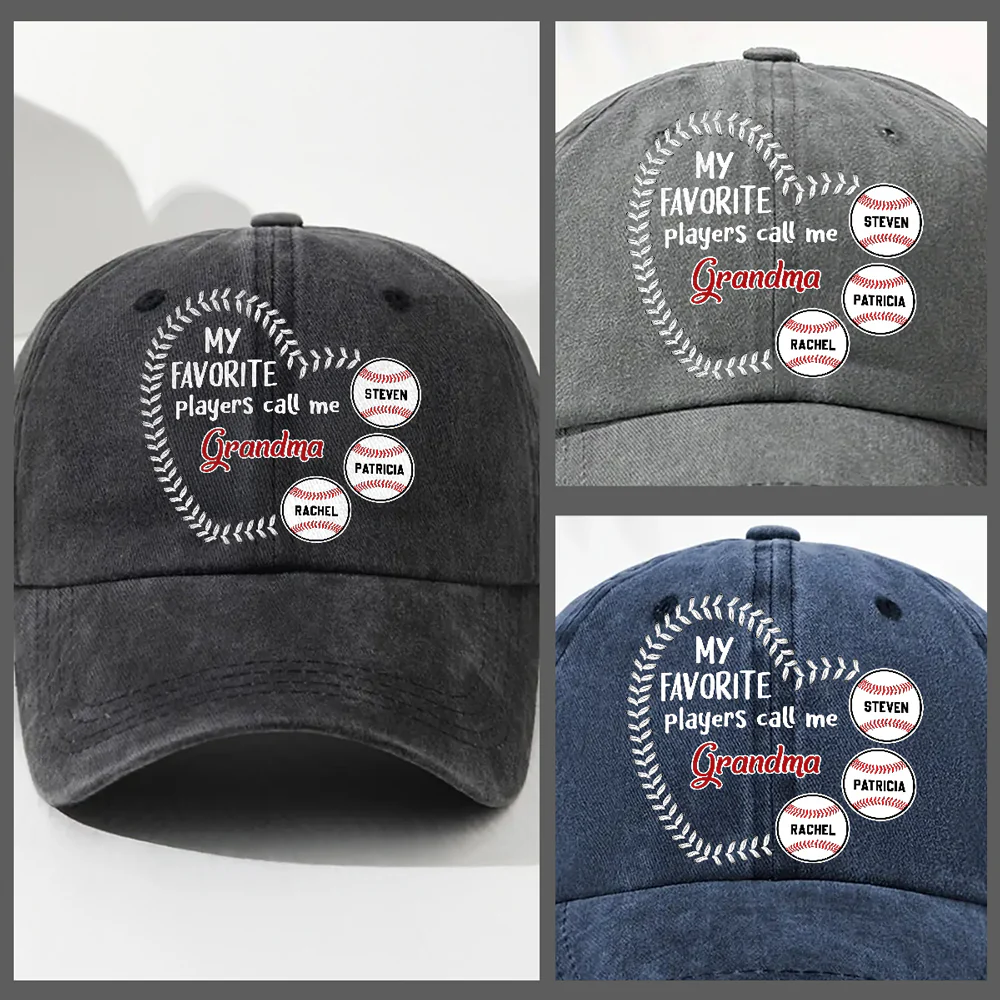 My Fav Players Call Me Grandma - Personalized Custom Vintage Washed Denim Cap - Image 6