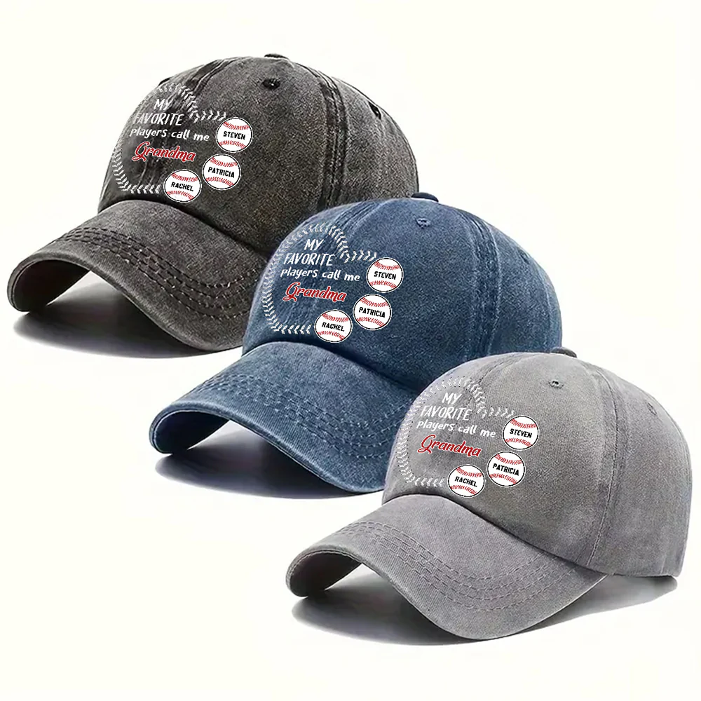 My Fav Players Call Me Grandma - Personalized Custom Vintage Washed Denim Cap - Image 7