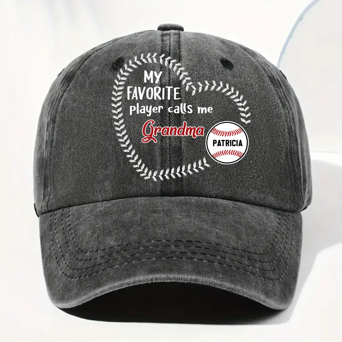 My Fav Players Call Me Grandma - Personalized Custom Vintage Washed Denim Cap - Image 9