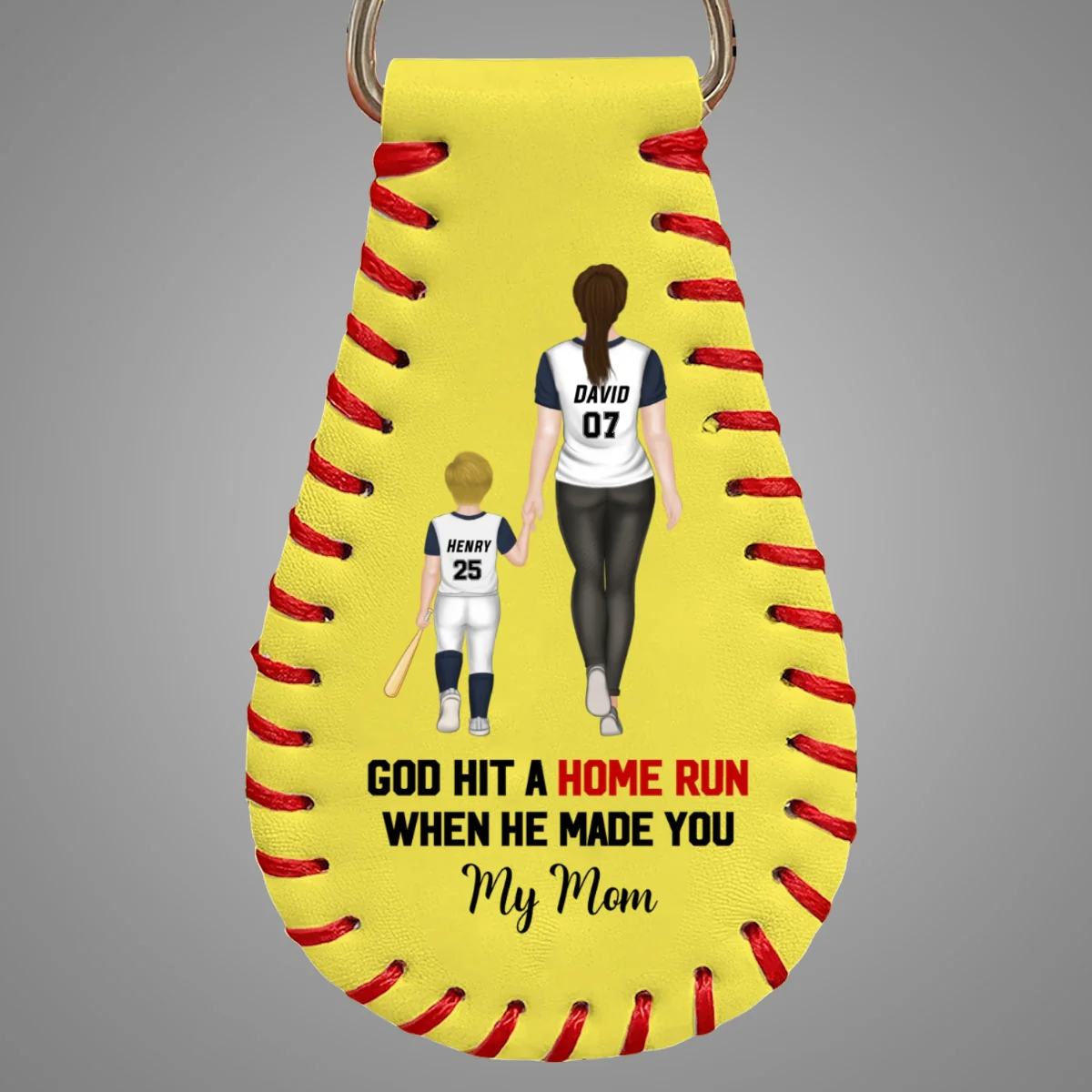 My Favorite Baseball Player Calls Me Mom - Personalized Custom Leather Baseball Keychain - Image 6