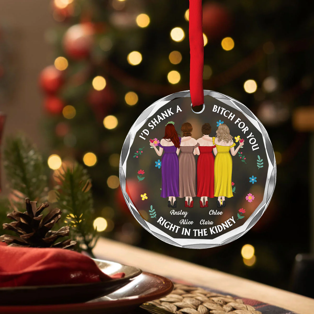 My Favorite Besties - Personalized Custom Glass Ornament - Image 2