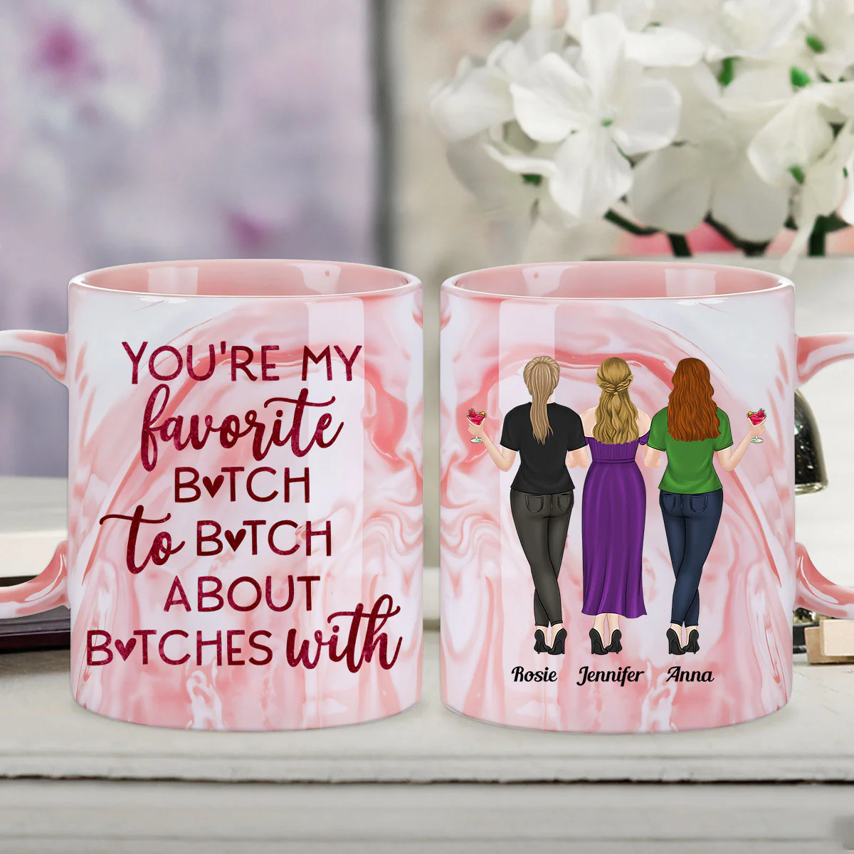 My Favorite Bitch - Personalized Custom Pink Marble Mug - Image 3