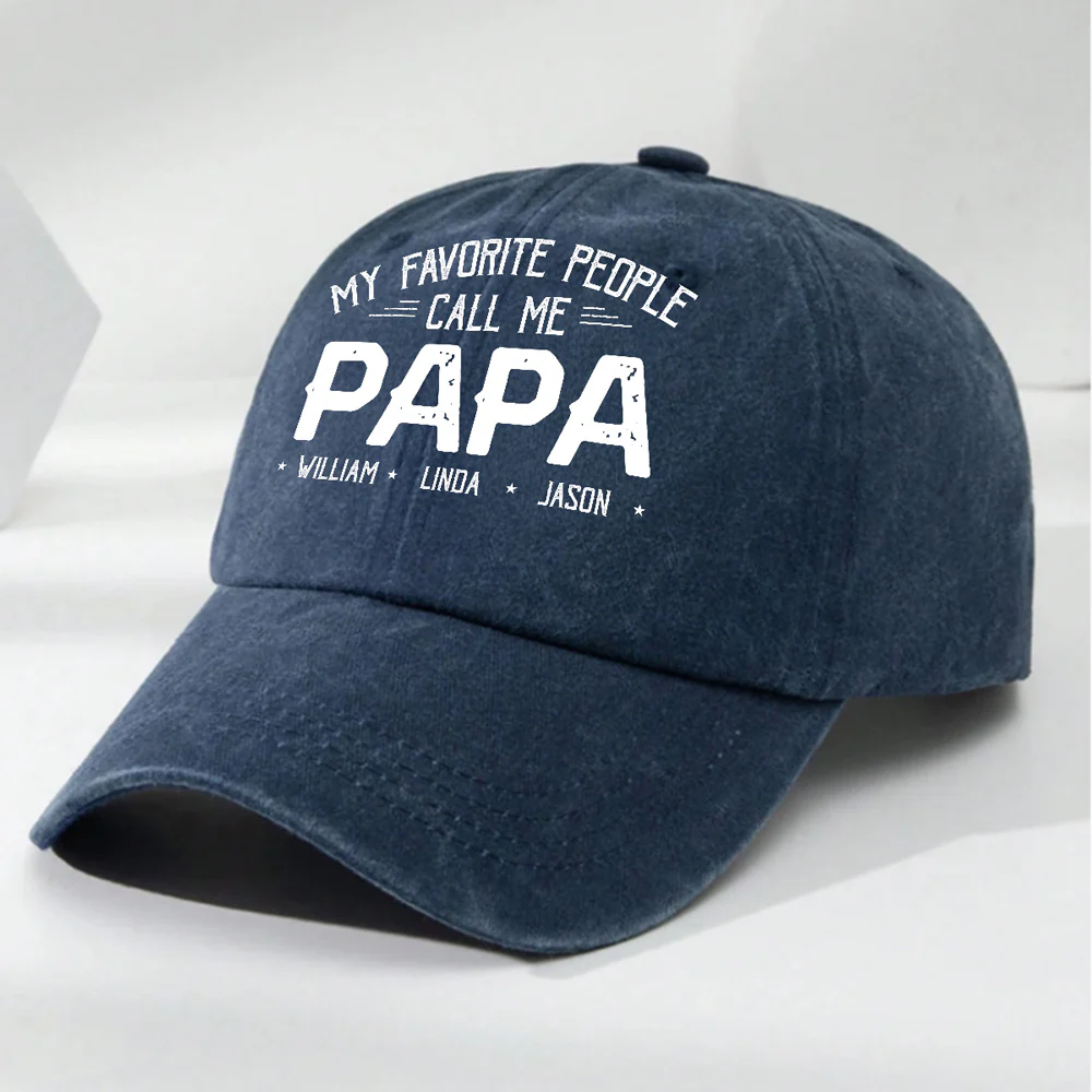 My Favorite People Call Me Daddy - Personalized Custom Vintage Washed Denim Cap - Image 2