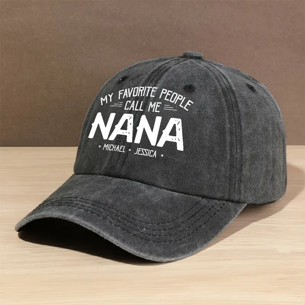 My Favorite People Call Me Grandma Mom - Personalized Custom Vintage Washed Denim Cap - Image 2