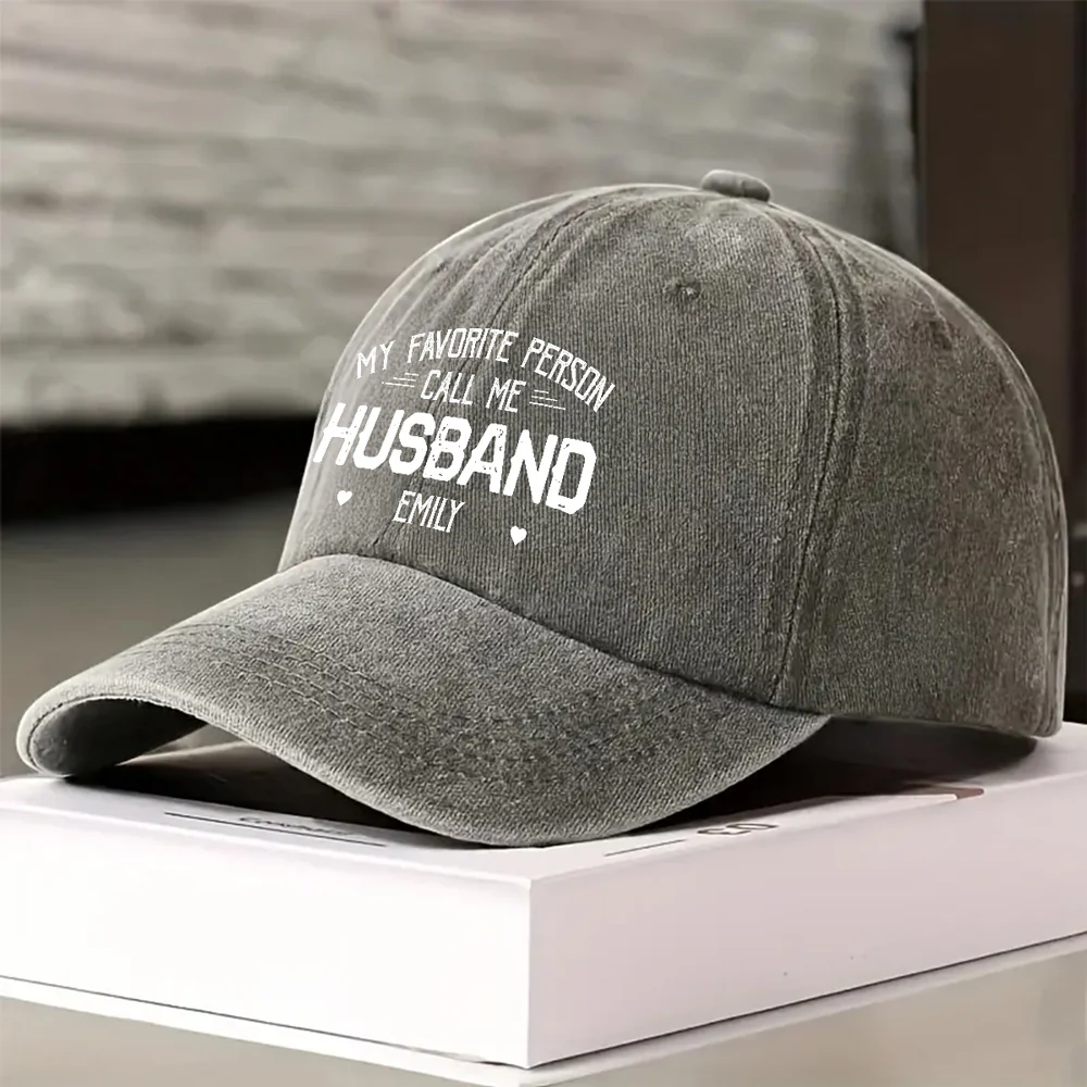 My Favorite Person Call Me Husband - Personalized Custom Vintage Washed Denim Cap - Image 2