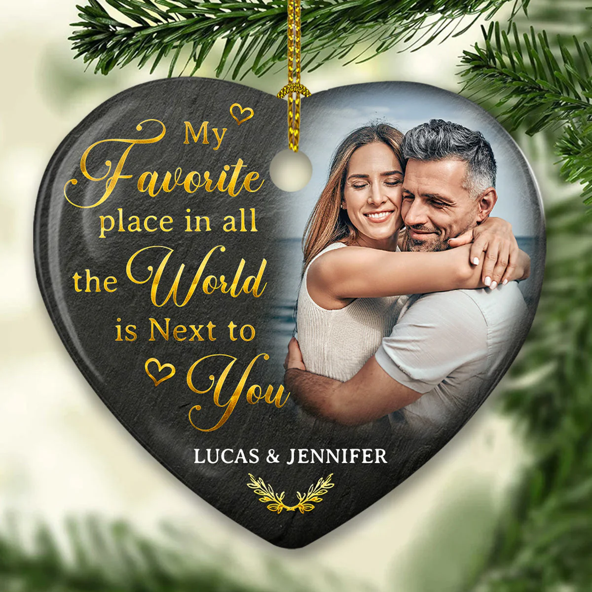 My Favorite Place Is Next To You - Personalized Custom Heart Ceramic Ornament - Image 5