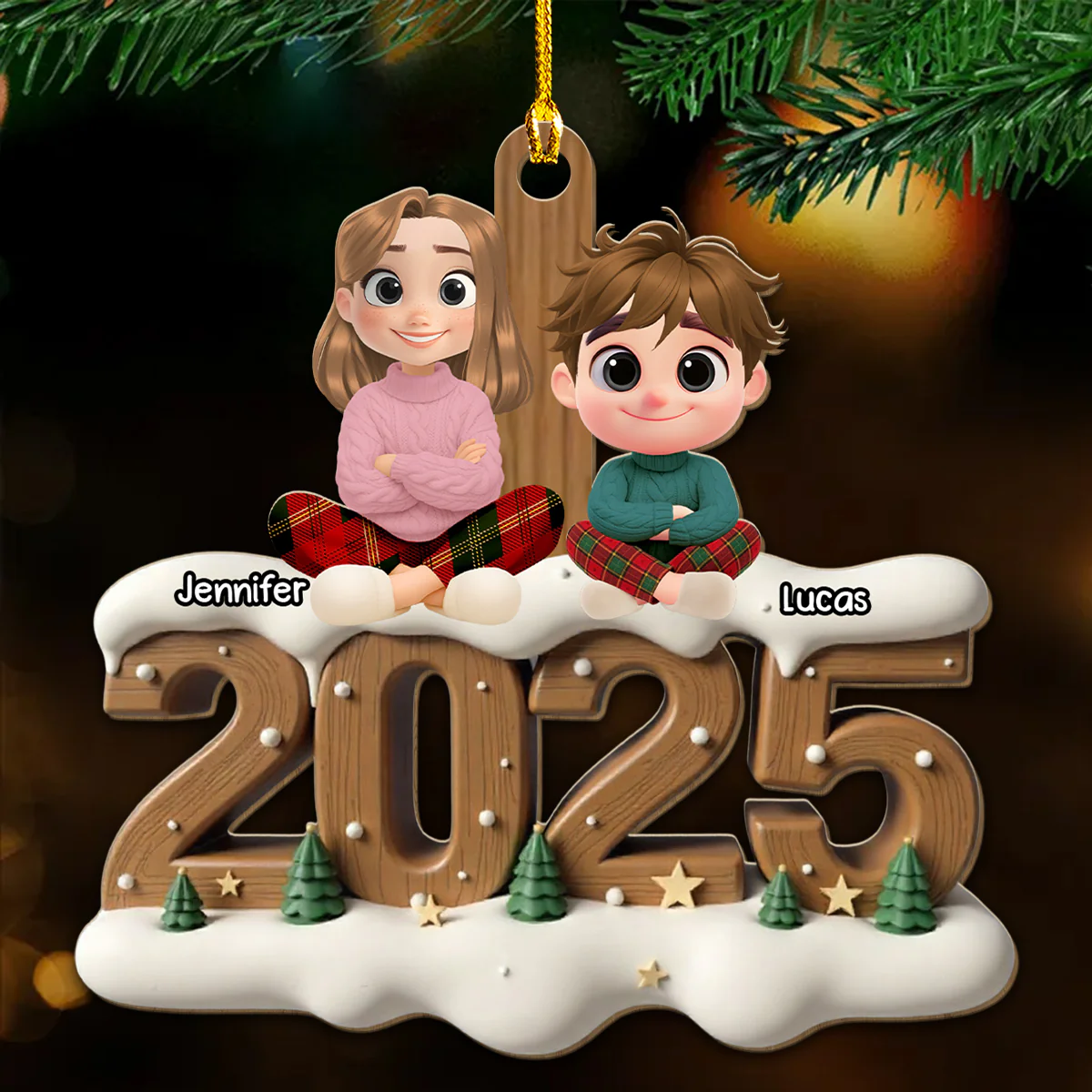My Grand Babies This Year Onwards - Personalized Custom 3D Effect Wood Ornament - Image 2