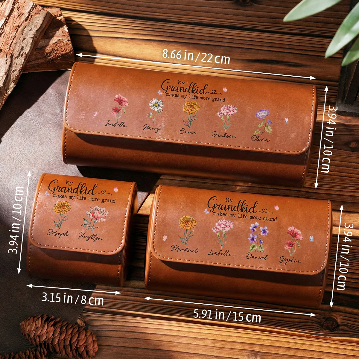 My Grandkids Make My Life More Grand - Personalized Custom Leather Watch Case - Image 5
