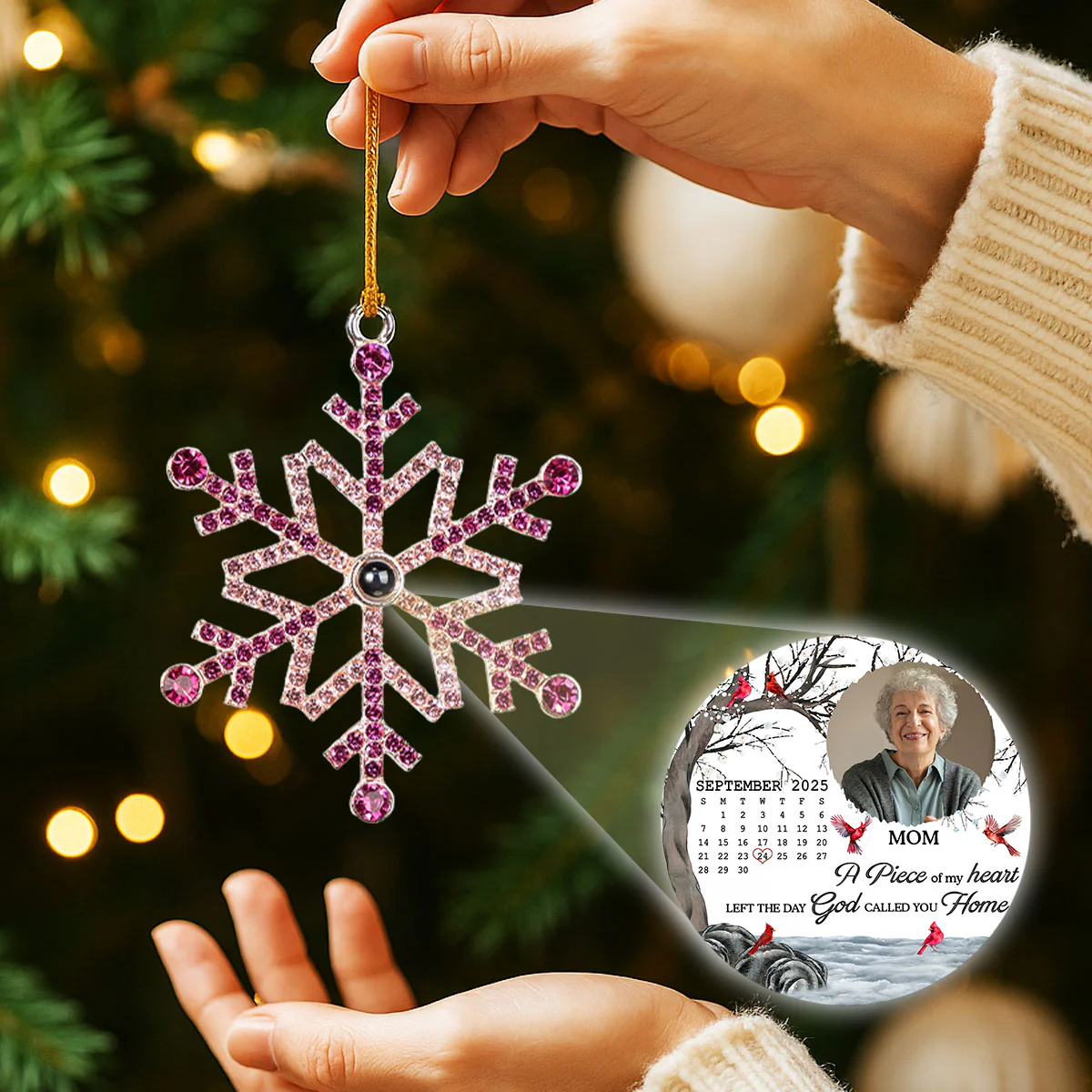 My Heart Changed Forever - Personalized Custom Photo Snowflake Projection Ornament - Image 2