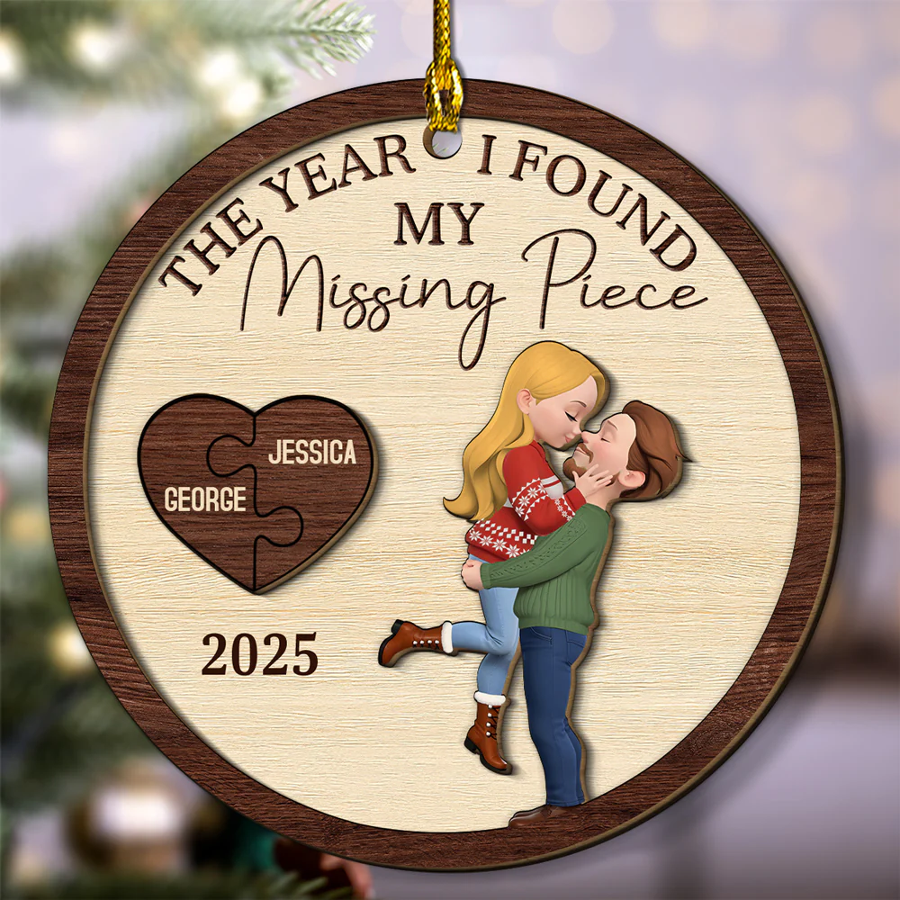 My Heart Found Its Match - Personalized Custom Freeshape 2-Layered Wood Ornament - Image 4