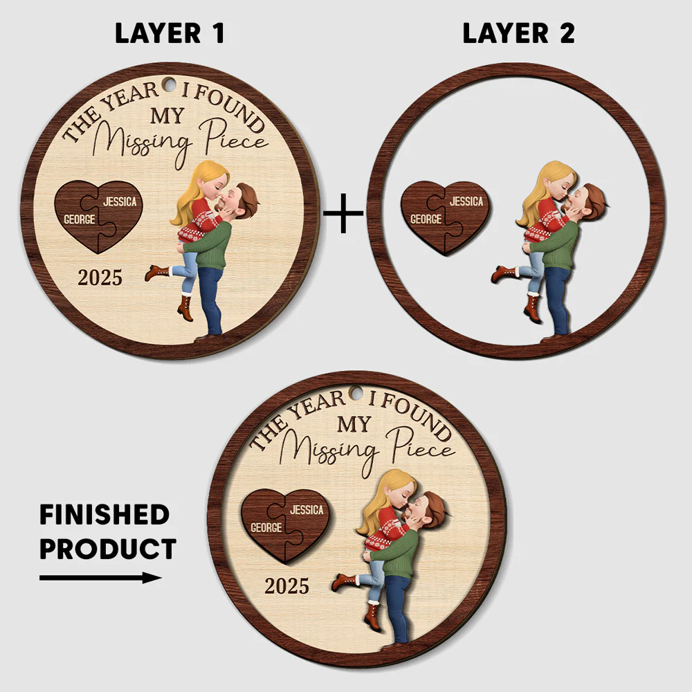 My Heart Found Its Match - Personalized Custom Freeshape 2-Layered Wood Ornament - Image 5