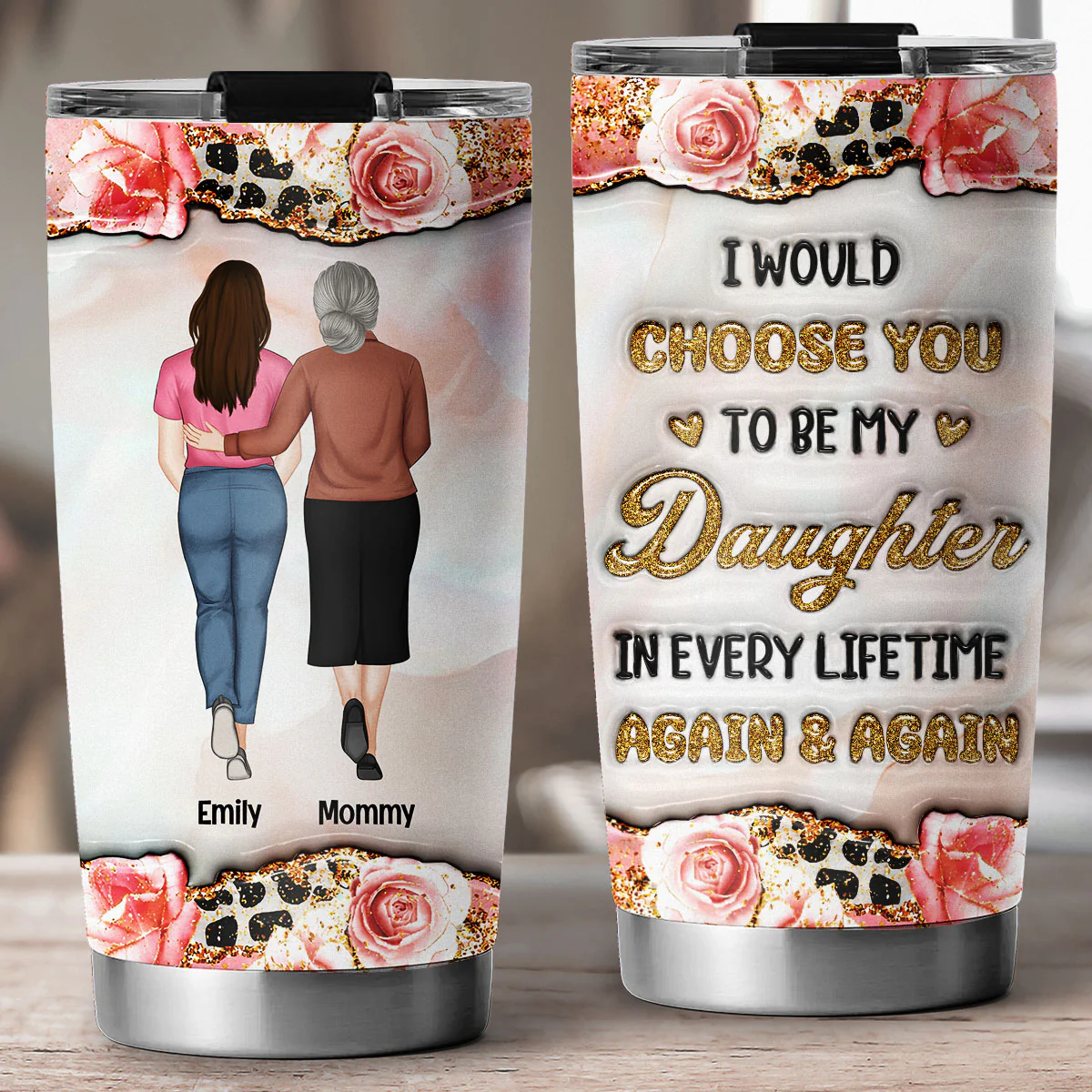 My Heart My Daughter - Personalized Custom 3D Inflated Effect Tumbler - Image 5