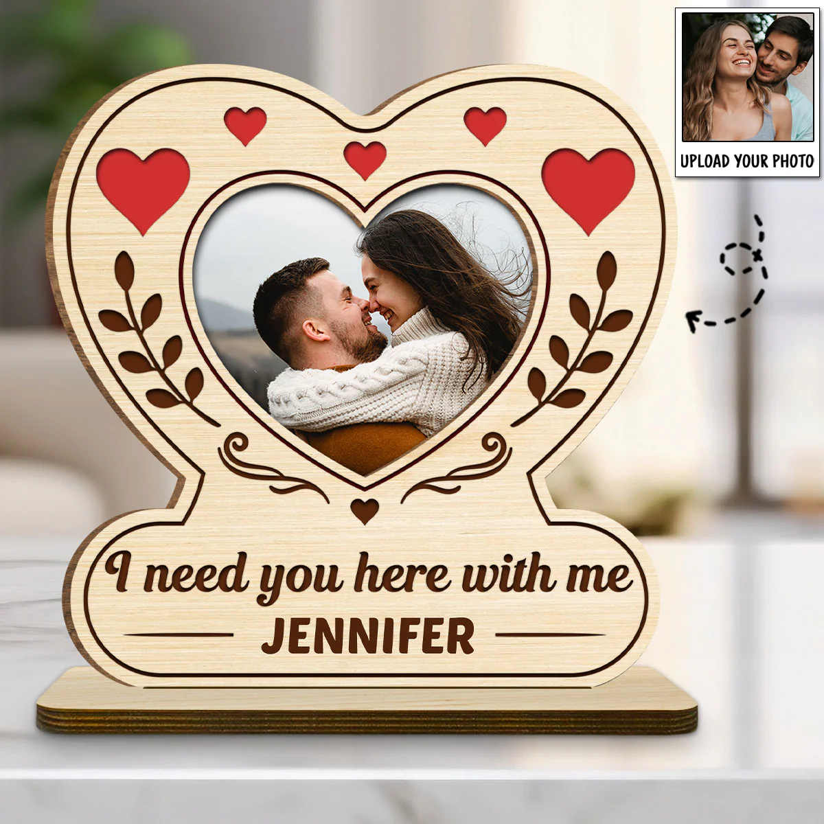 My Heart My Place - Personalized Custom 2-Layer Wood Plaque With Flat Base