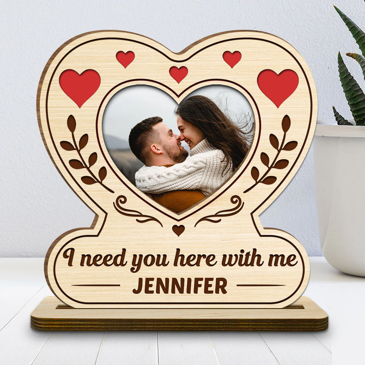 My Heart My Place - Personalized Custom 2-Layer Wood Plaque With Flat Base - Image 2
