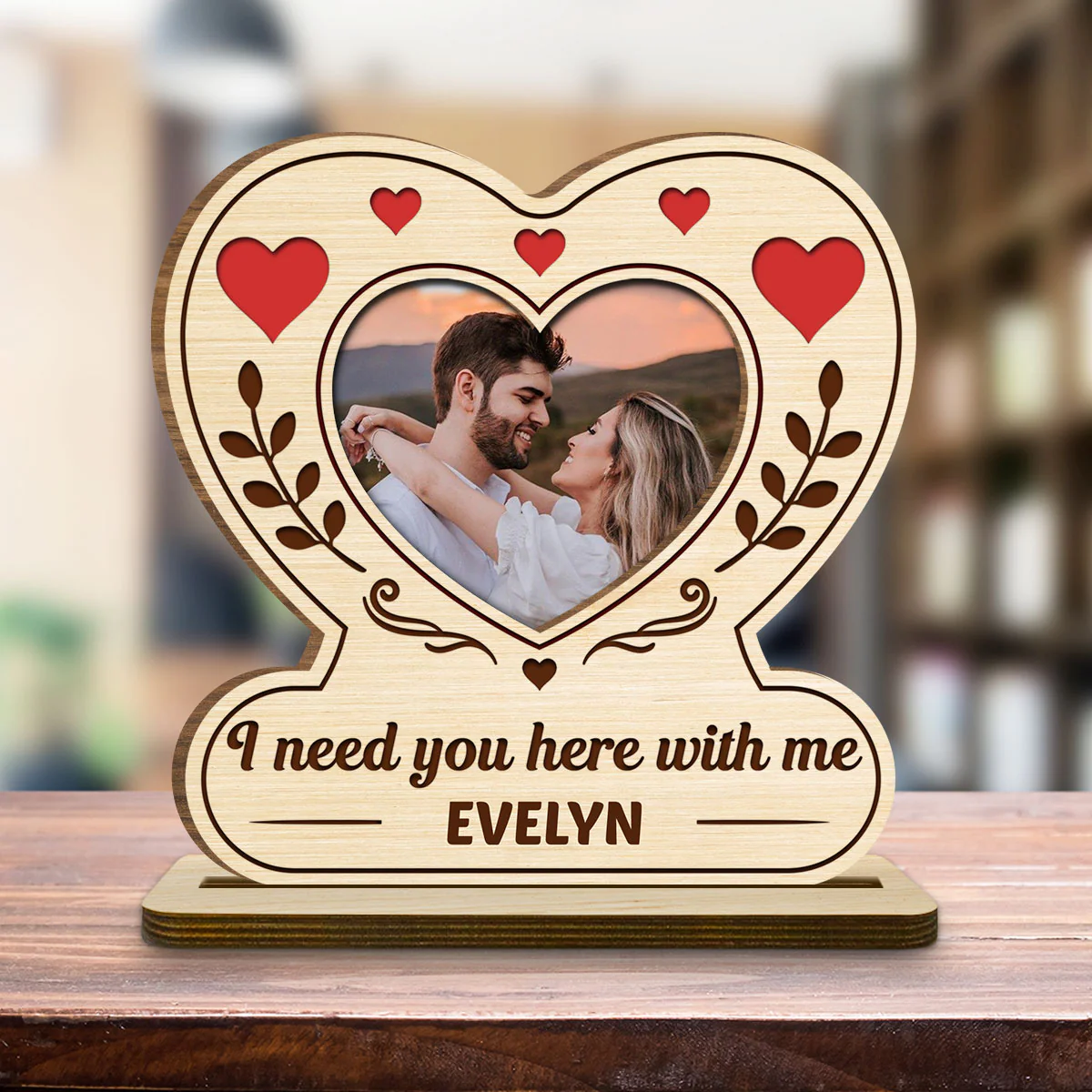 My Heart My Place - Personalized Custom 2-Layer Wood Plaque With Flat Base - Image 4