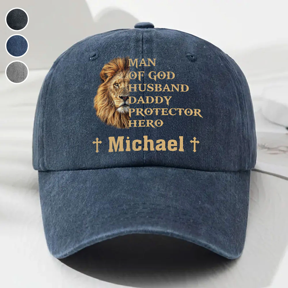 My Hero - Personalized Custom Vintage Washed Denim Cap - Image 2