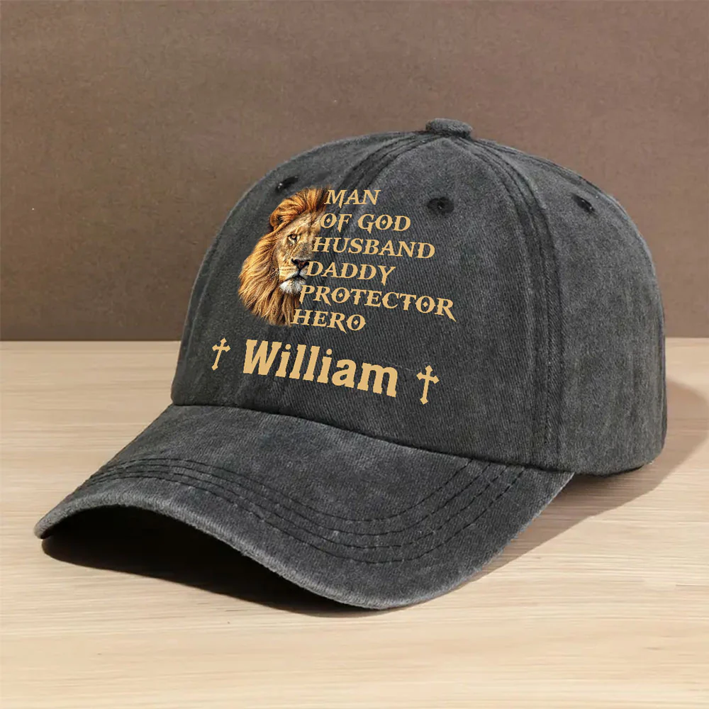 My Hero - Personalized Custom Vintage Washed Denim Cap - Image 3