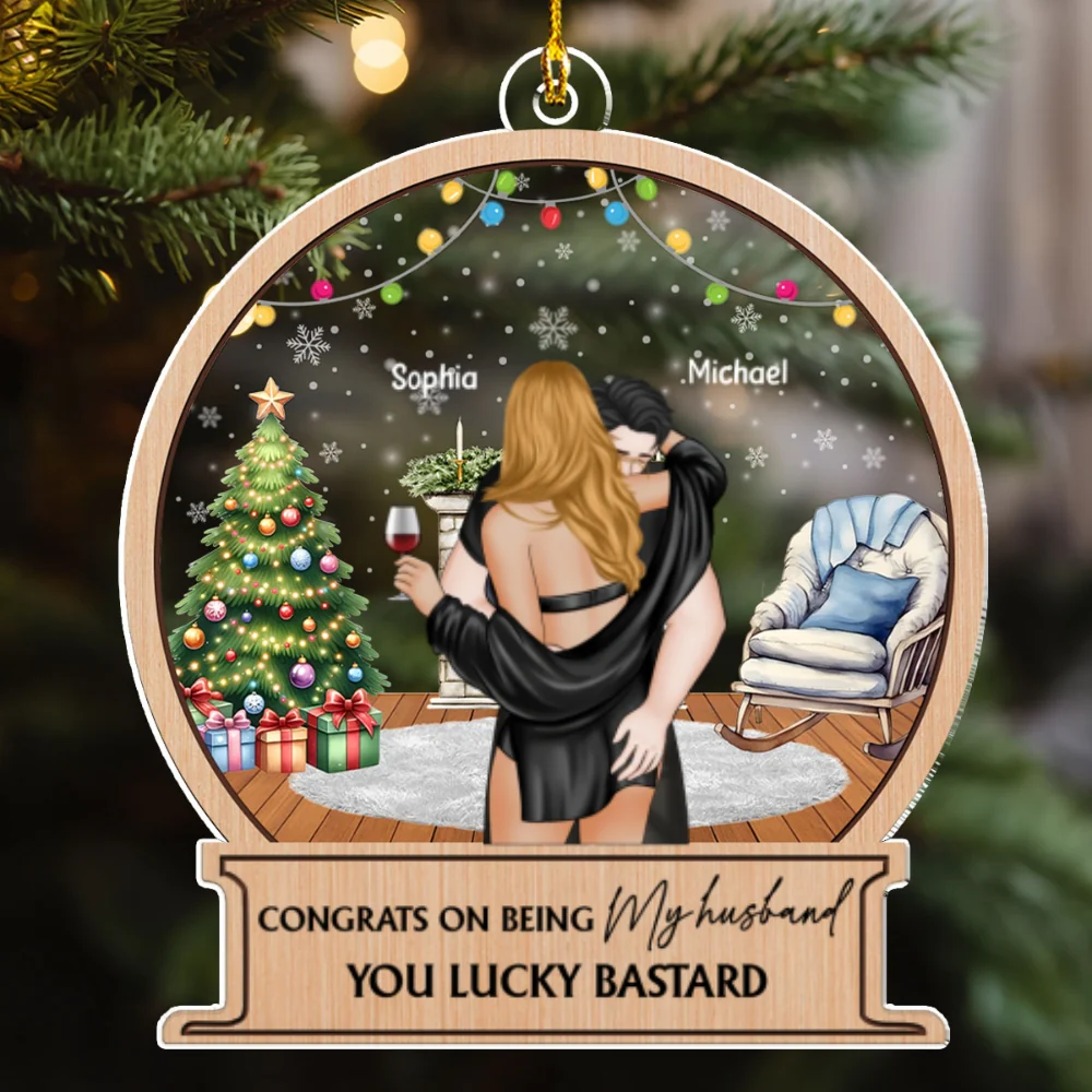 My Husband, You Lucky Bastard - Personalized Custom Acrylic Ornament - Image 4