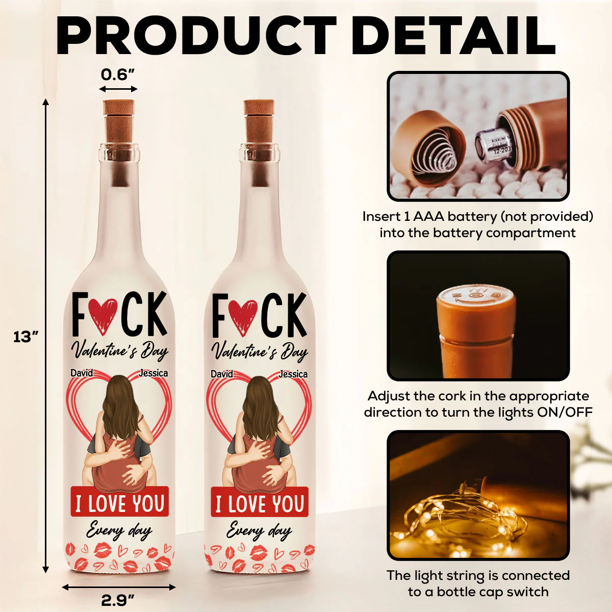 My Love Every Single Day - Personalized Custom Bottle Lamp - Image 6
