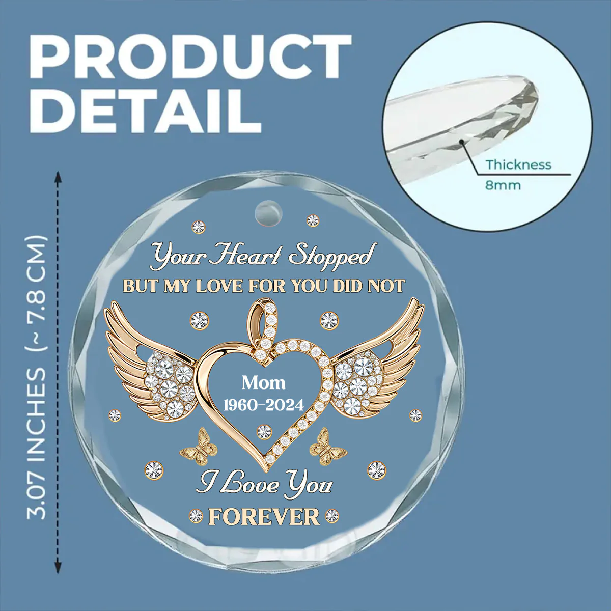 My Love For You Never Stops - Personalized Custom Glass Ornament - Image 3