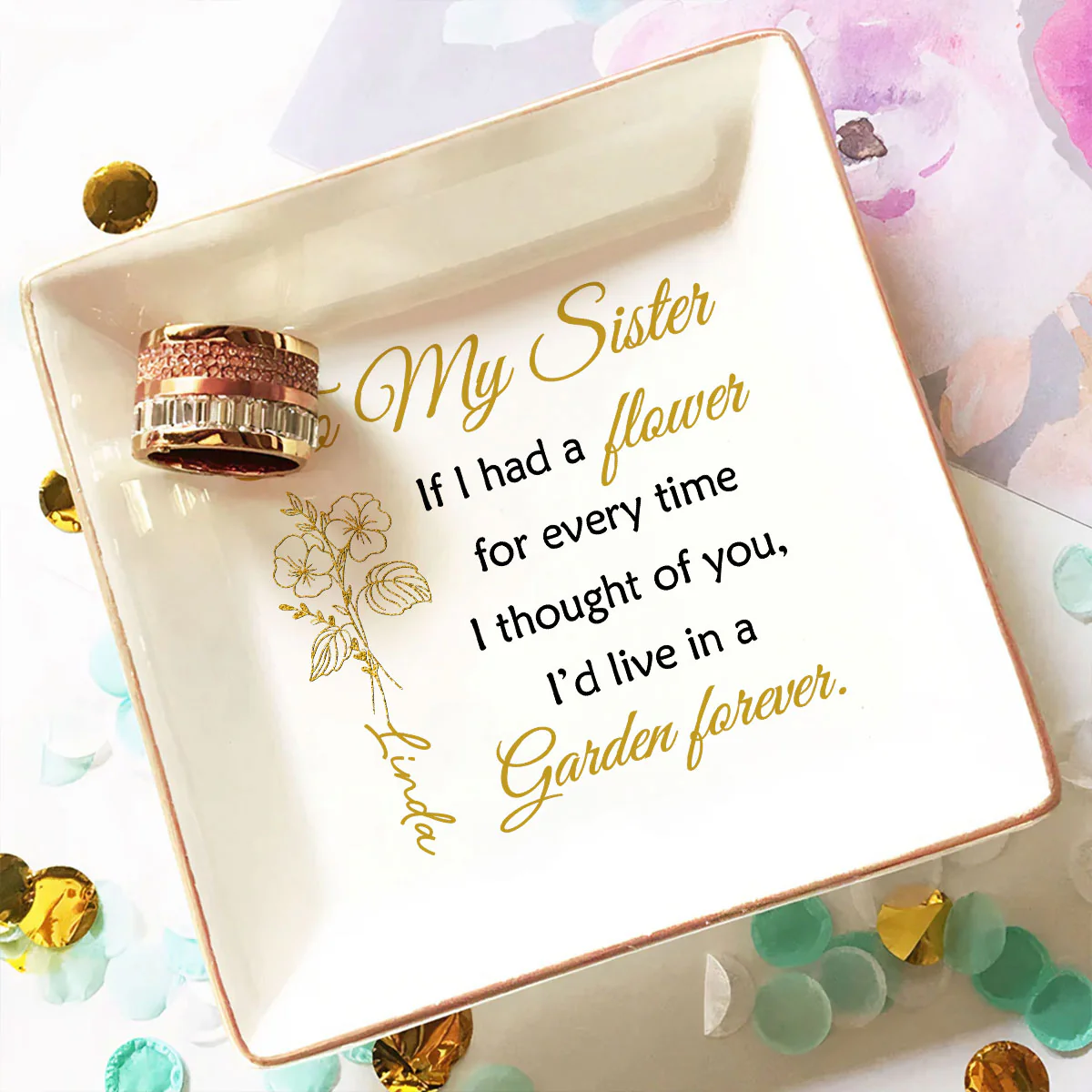 My Love Grows Like Flowers - Personalized Custom Jewelry Dish - Image 2