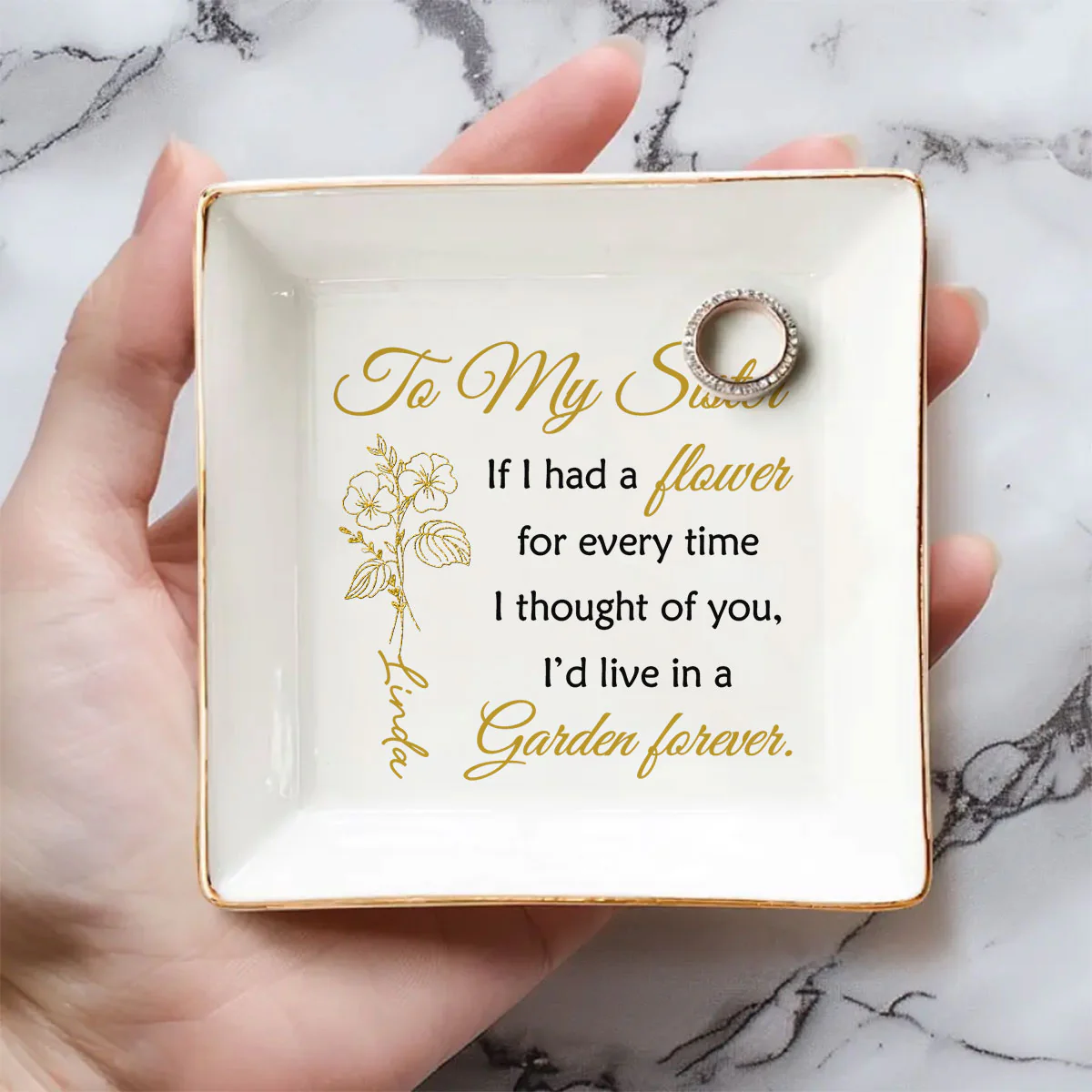 My Love Grows Like Flowers - Personalized Custom Jewelry Dish - Image 4