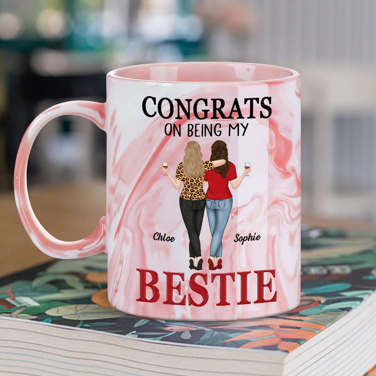 My Lovely Besties - Personalized Custom Pink Marble Mug - Image 2