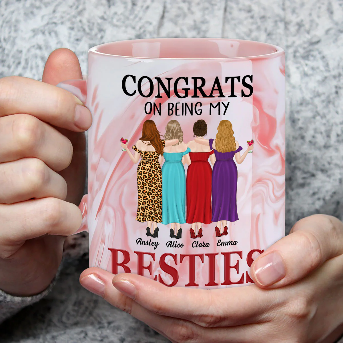 My Lovely Besties - Personalized Custom Pink Marble Mug - Image 4