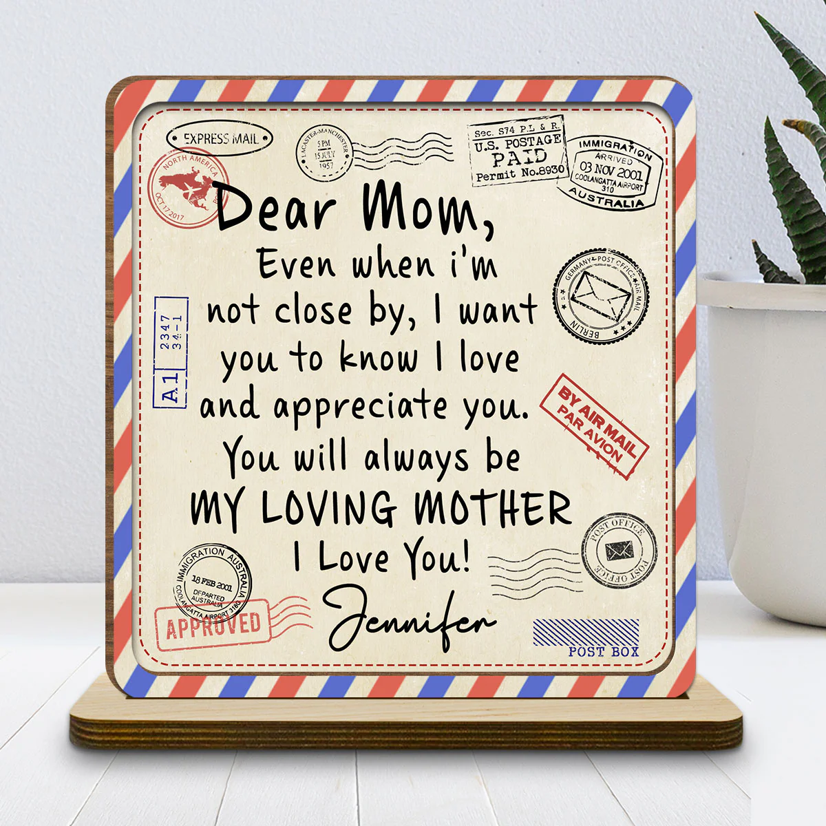 My Loving Mom - Personalized Custom 2-Layer Wood Plaque With Flat Base - Image 2
