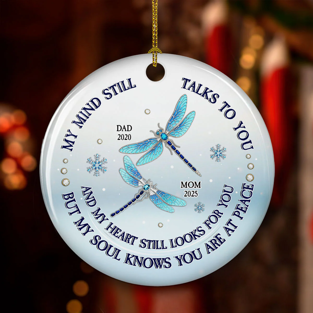 My Mind My Heart My Soul Blue Crystal - Personalized Custom Ceramic Ornament - Image 2