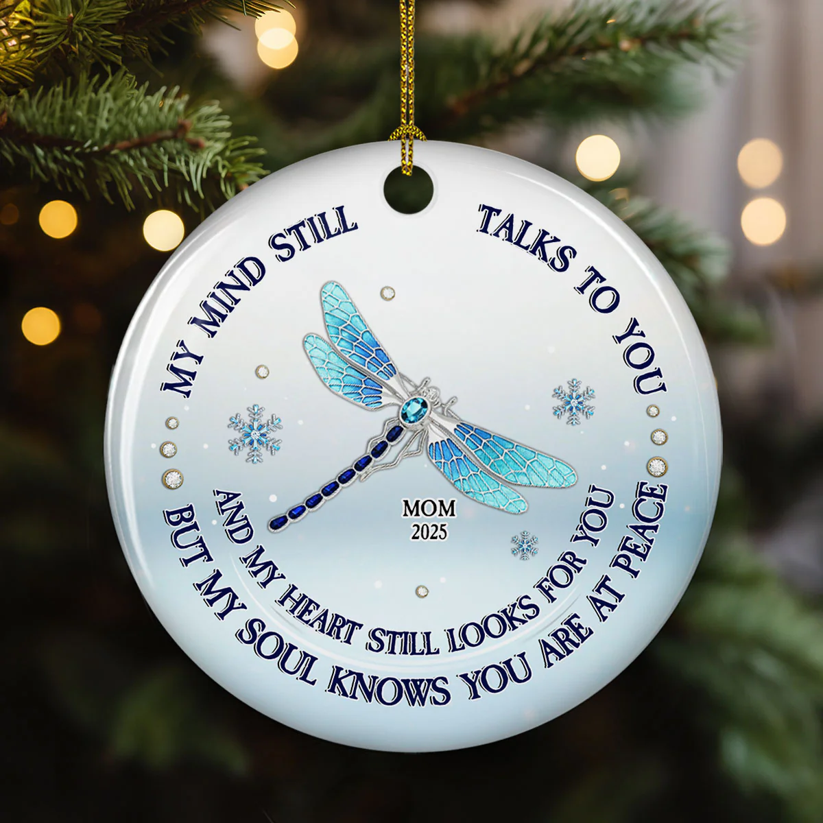 My Mind My Heart My Soul Blue Crystal - Personalized Custom Ceramic Ornament - Image 3