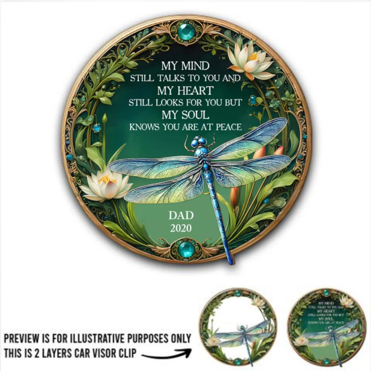 My Mind My Heart My Soul Dragonfly - Personalized Custom Car Visor Clip - Image 6