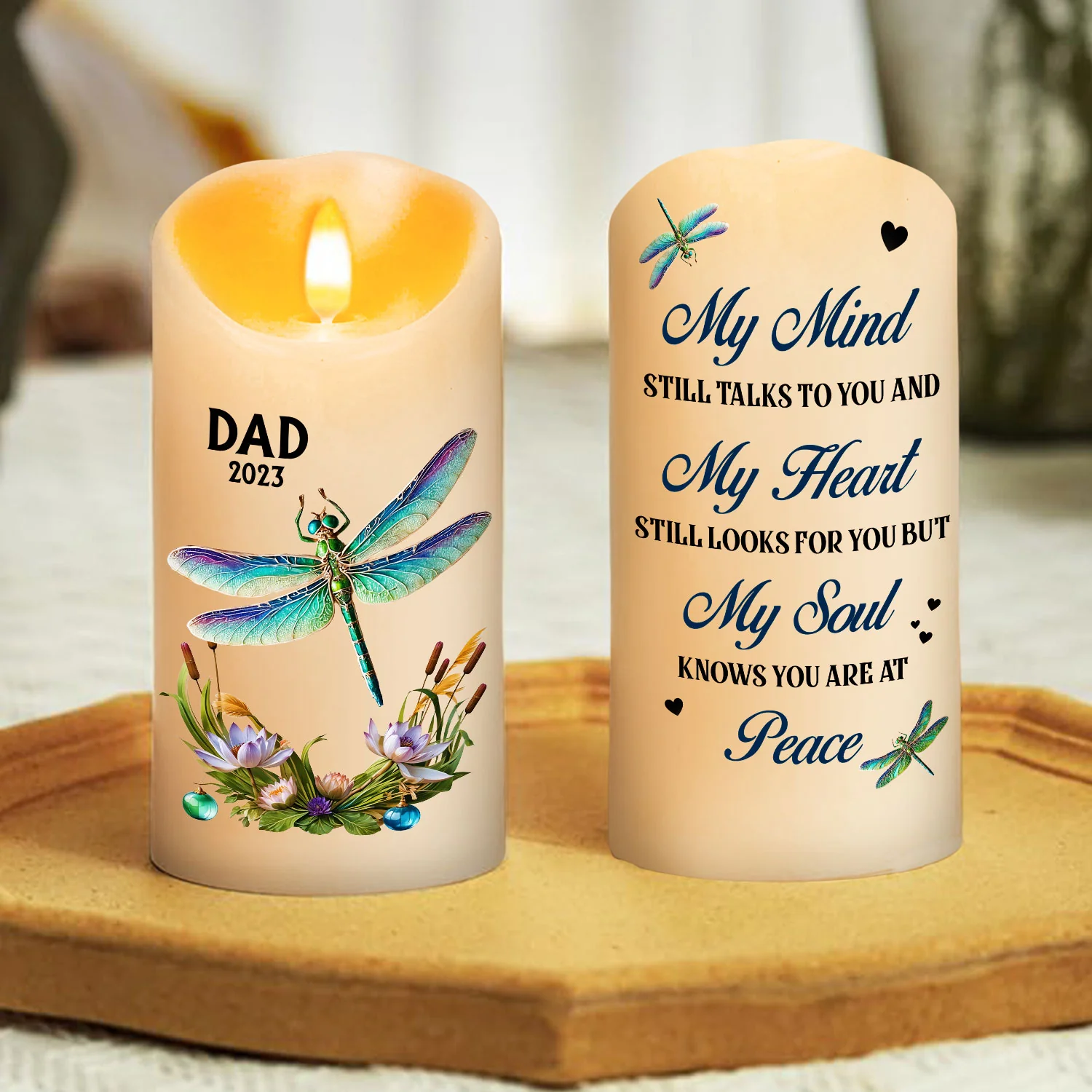 My Mind My Heart My Soul Dragonfly - Personalized Custom LED Candle - Image 3