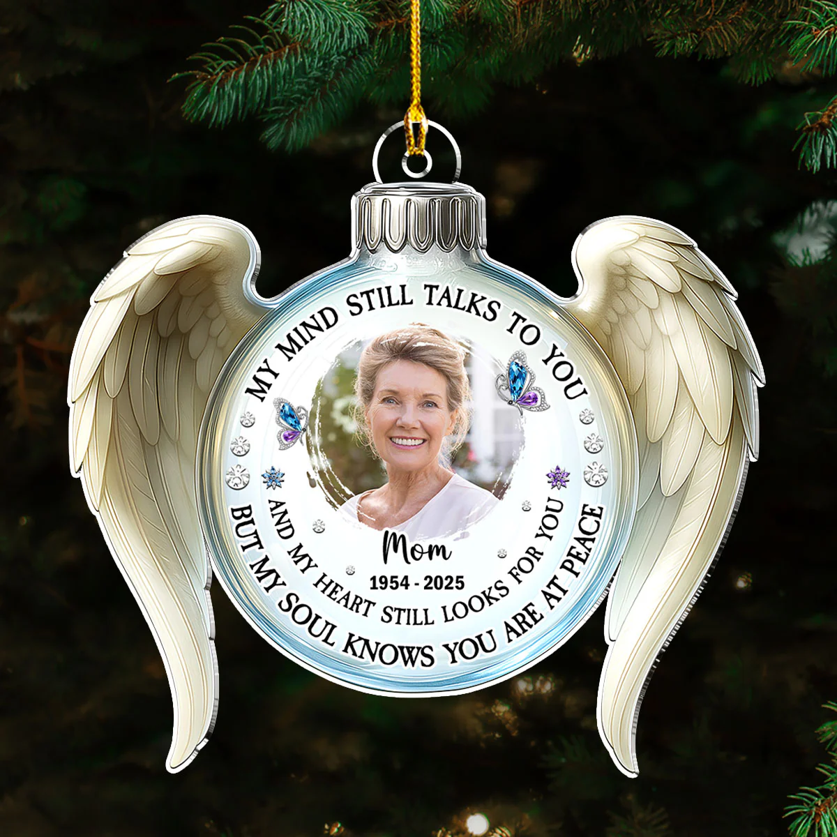 My Mind Still Talks To You Angel Wings - Personalized Custom Acrylic Ornament - Image 2
