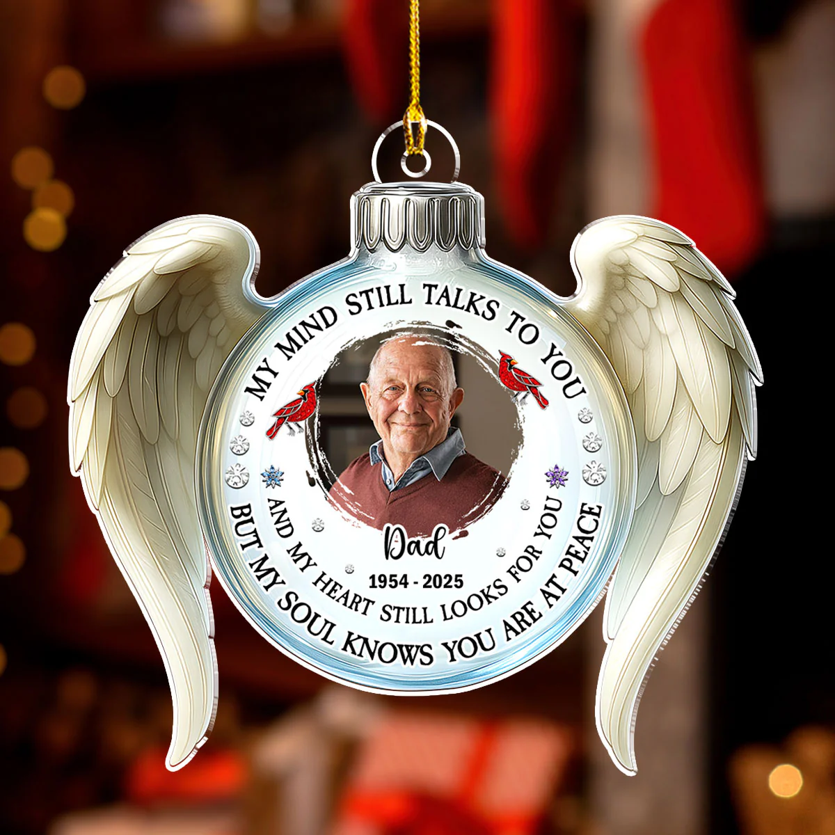 My Mind Still Talks To You Angel Wings - Personalized Custom Acrylic Ornament - Image 3