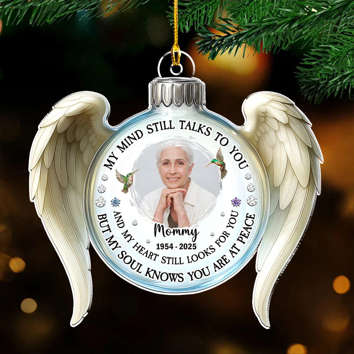 My Mind Still Talks To You Angel Wings - Personalized Custom Acrylic Ornament - Image 4