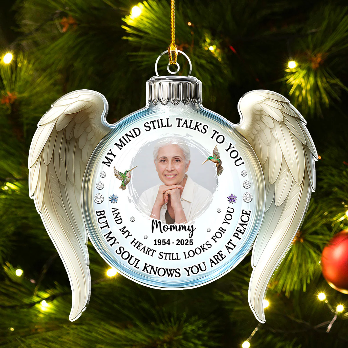 My Mind Still Talks To You Angel Wings - Personalized Custom Acrylic Ornament - Image 5