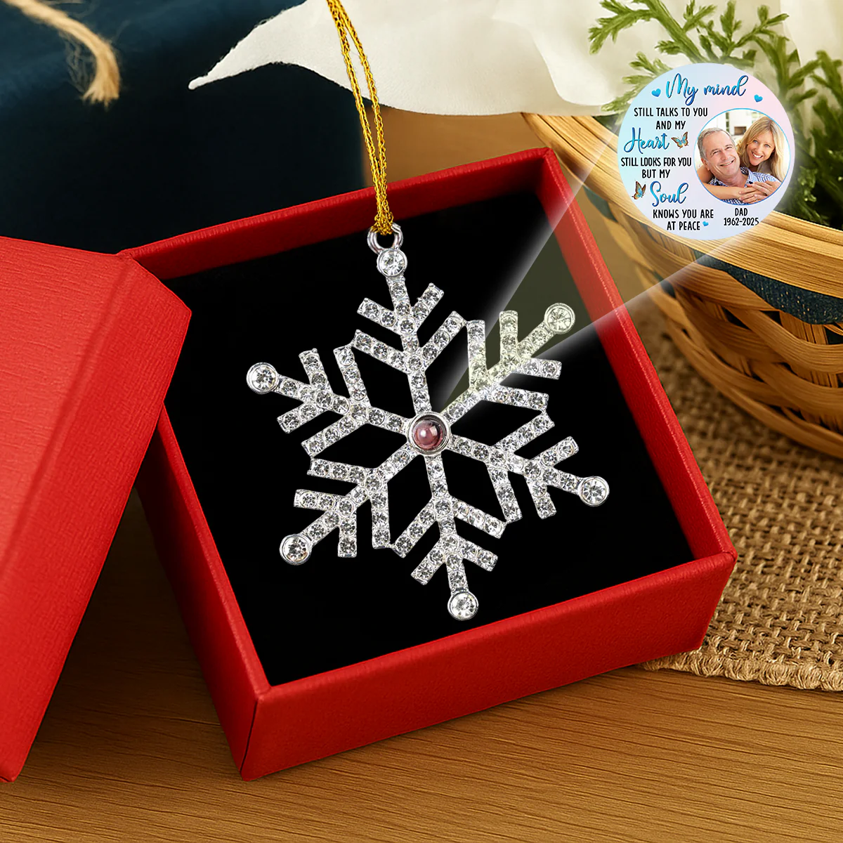 My Mind Still Talks To You - Personalized Custom Photo Snowflake Projection Ornament - Image 4
