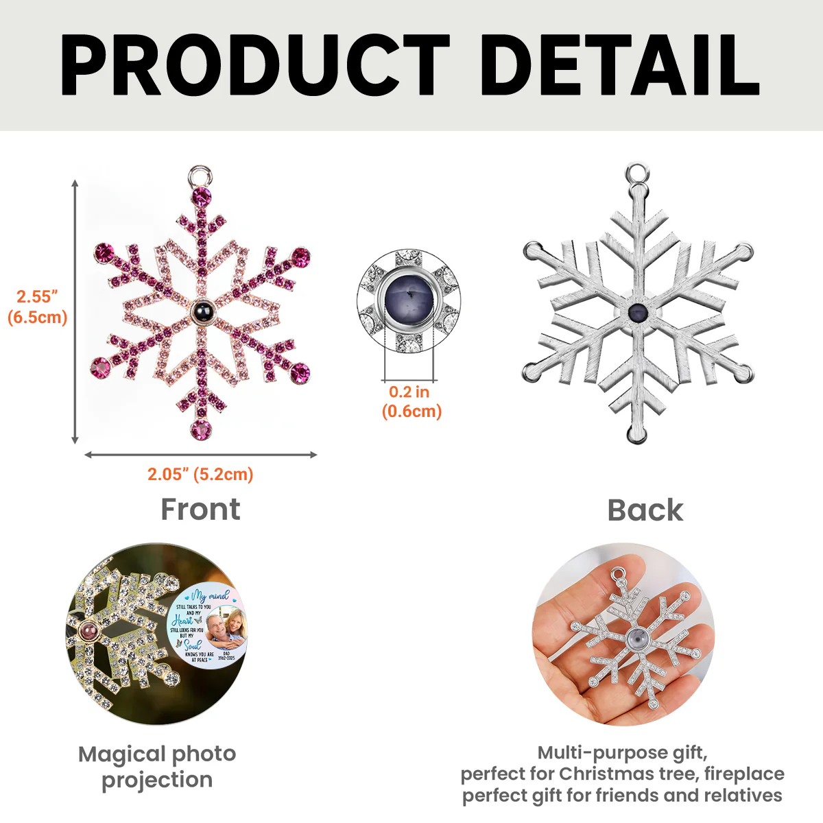 My Mind Still Talks To You - Personalized Custom Photo Snowflake Projection Ornament - Image 5