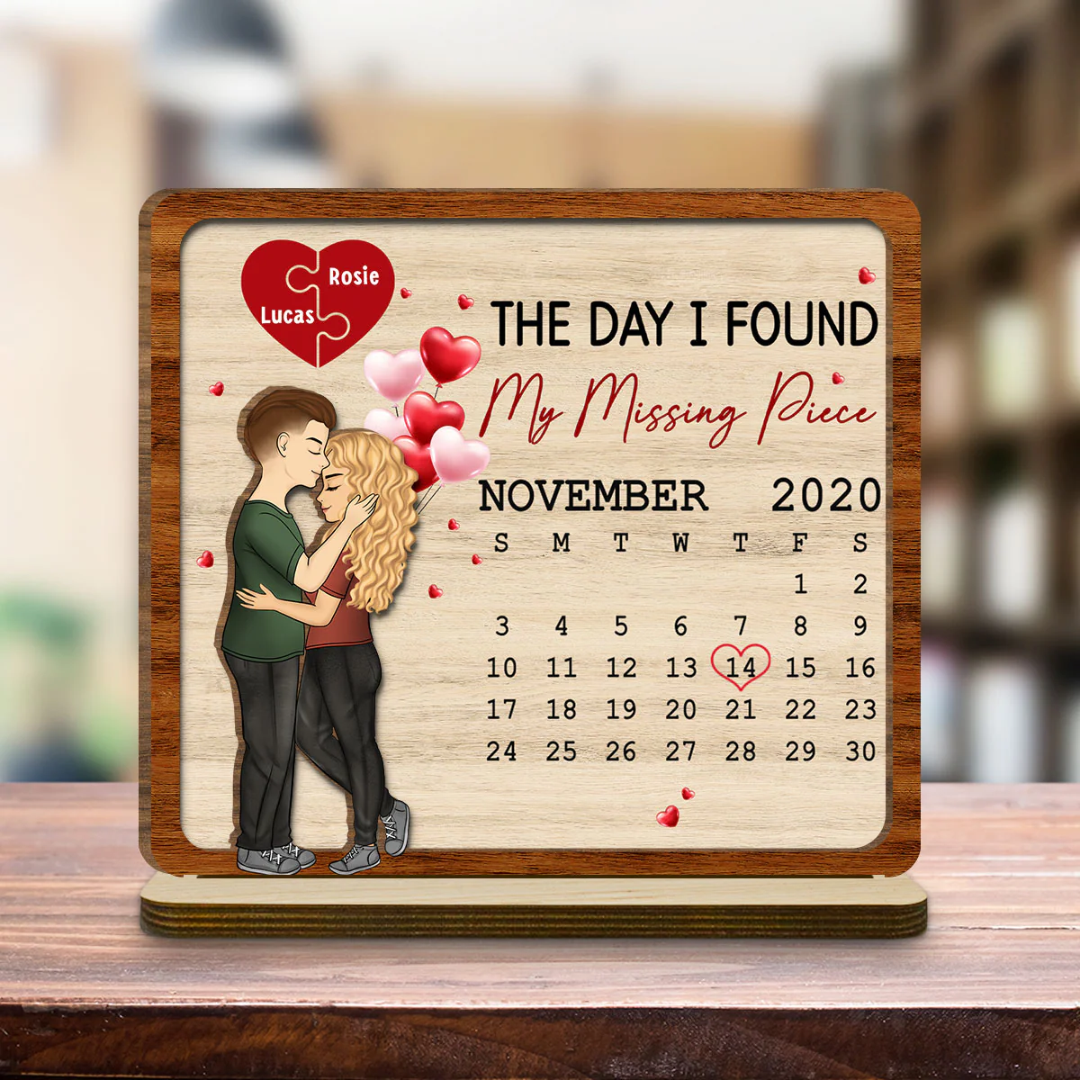 My Missing Piece - Personalized Custom 2-Layer Wood Plaque With Flat Base - Image 4