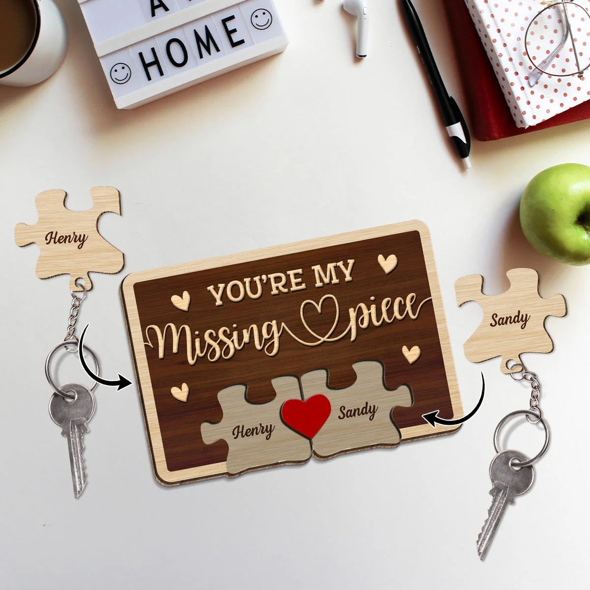 My Missing Piece - Personalized Custom Wooden Key Holder With Keychain - Image 2
